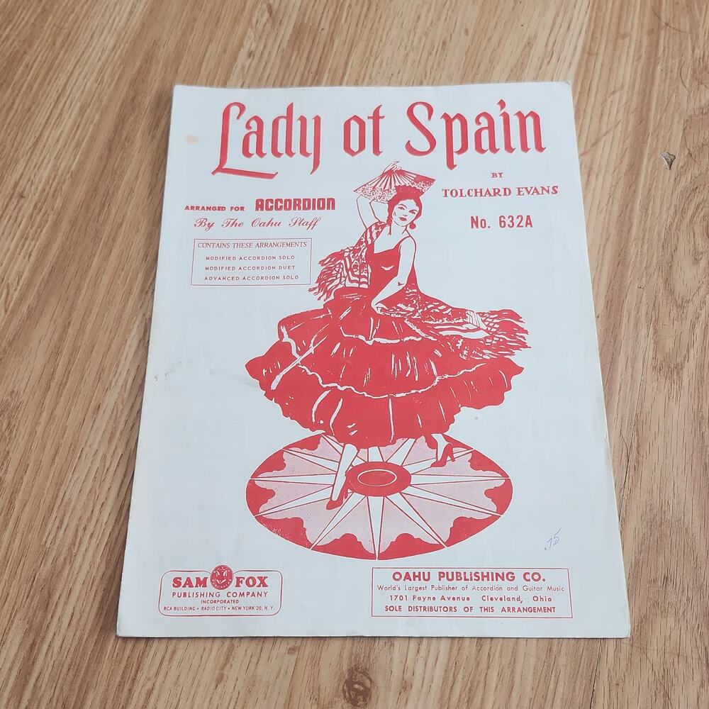 Vintage‎ Lady of Spain Accordion Sheet Music Booklet Tolchard Evans Oahu 1958